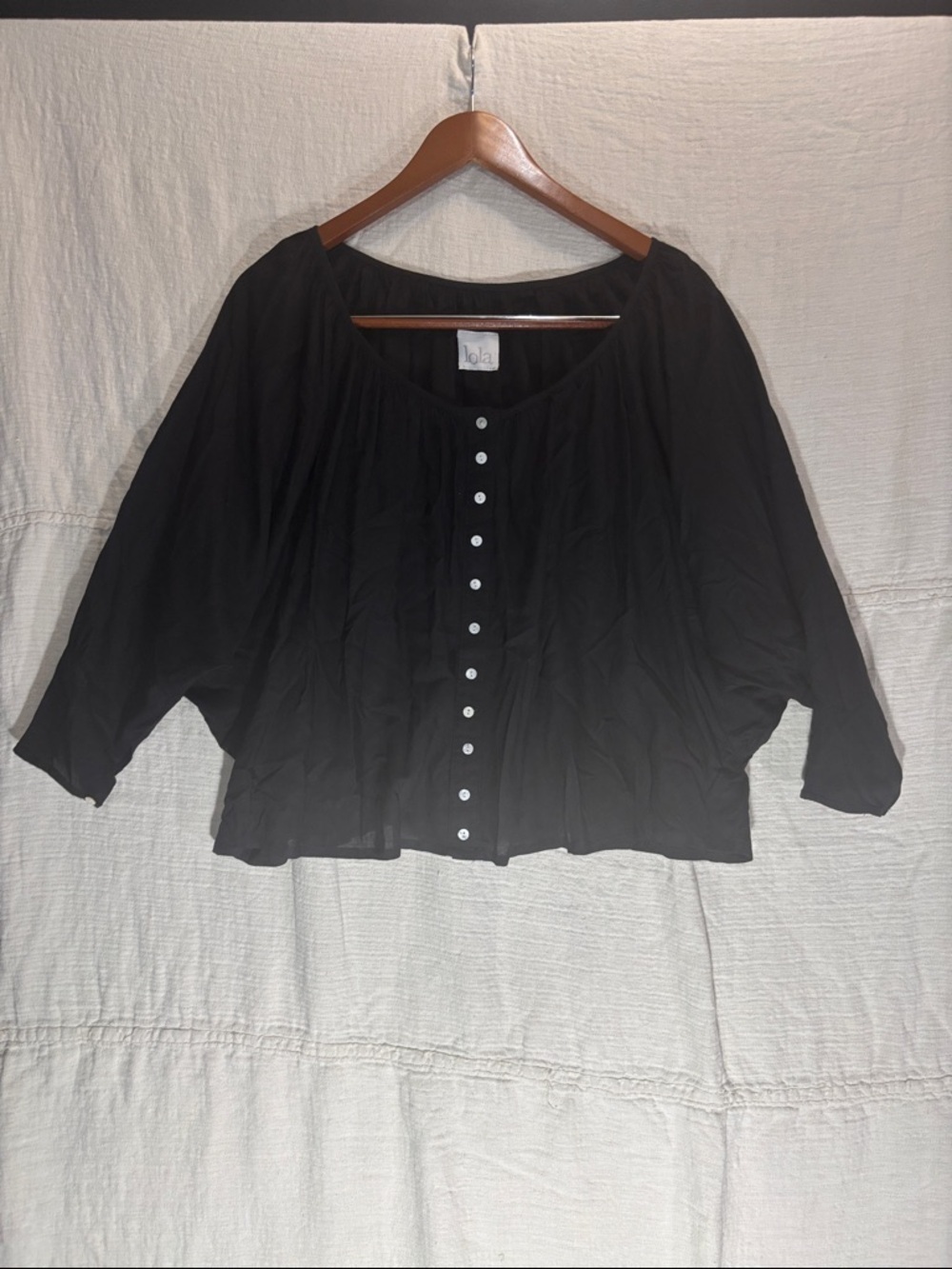lola Black Button-Front Scoop-Neck Top
